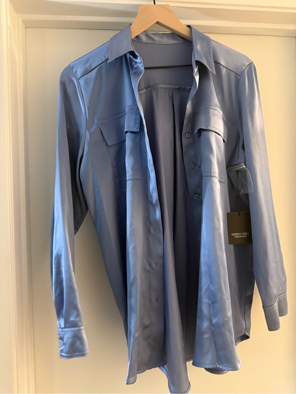 Simply Vera Vera Wang Light Blue Satin Button-Front Blouse